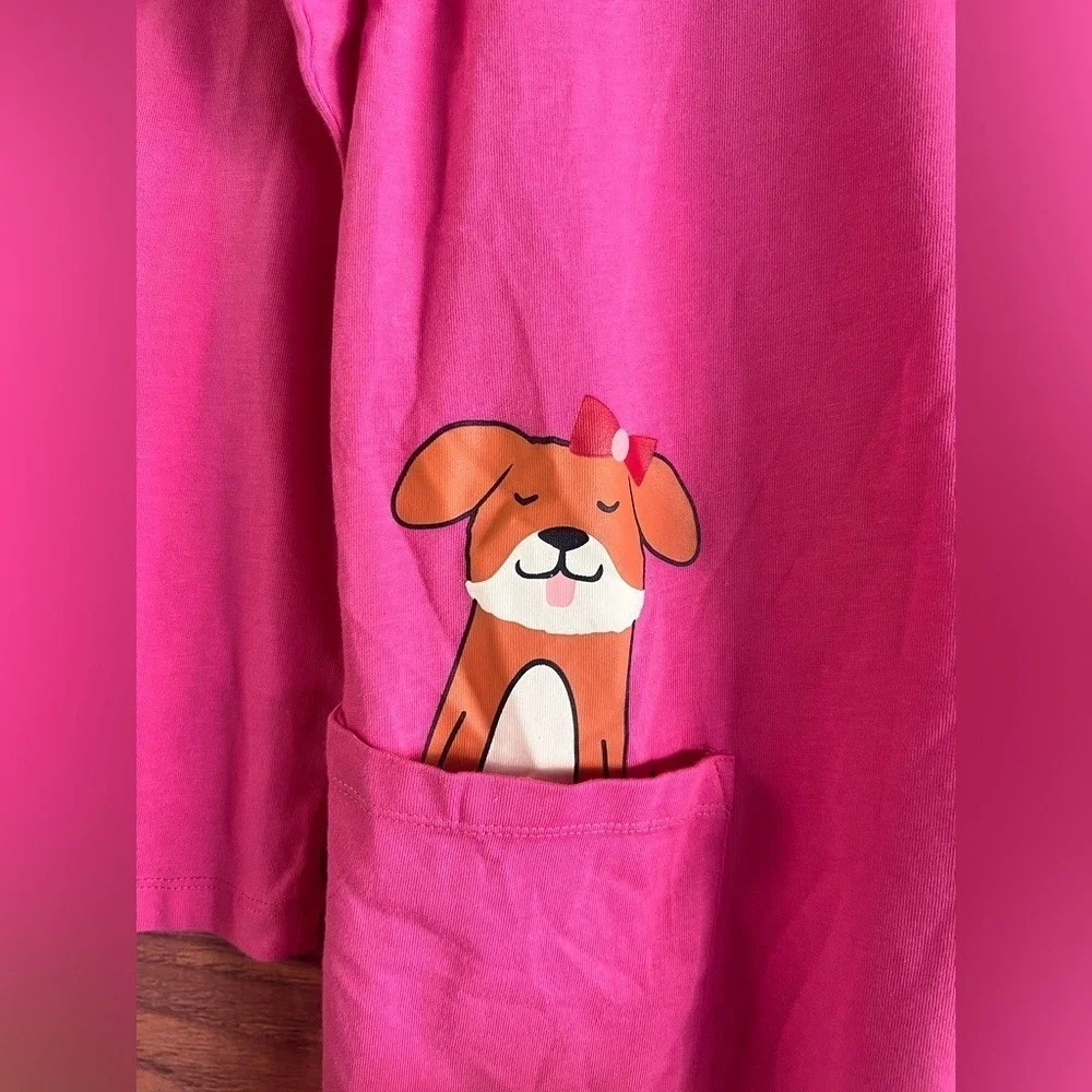 Hanna Andersson Girls Pink Long Sleeve Dog Pocket Dress Size 150 US 12 NWT